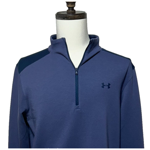 Under Armour Golf Pullover Mens Large Purple Blue Loose Fit 1/4 Zip Sweatshirt - Picture 1 of 11